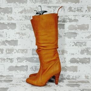 Sibyl Vane Brown Leather Lace Back Slouch Heeled Tall Boots W560